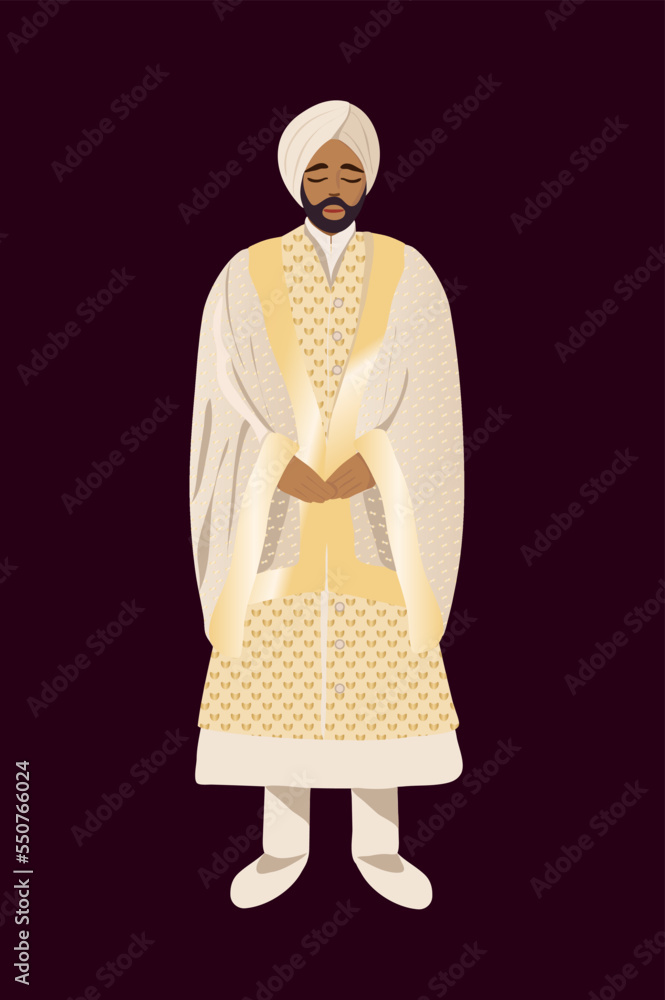 Indian fiance. Indian traditional wedding attire. Vector illustration.