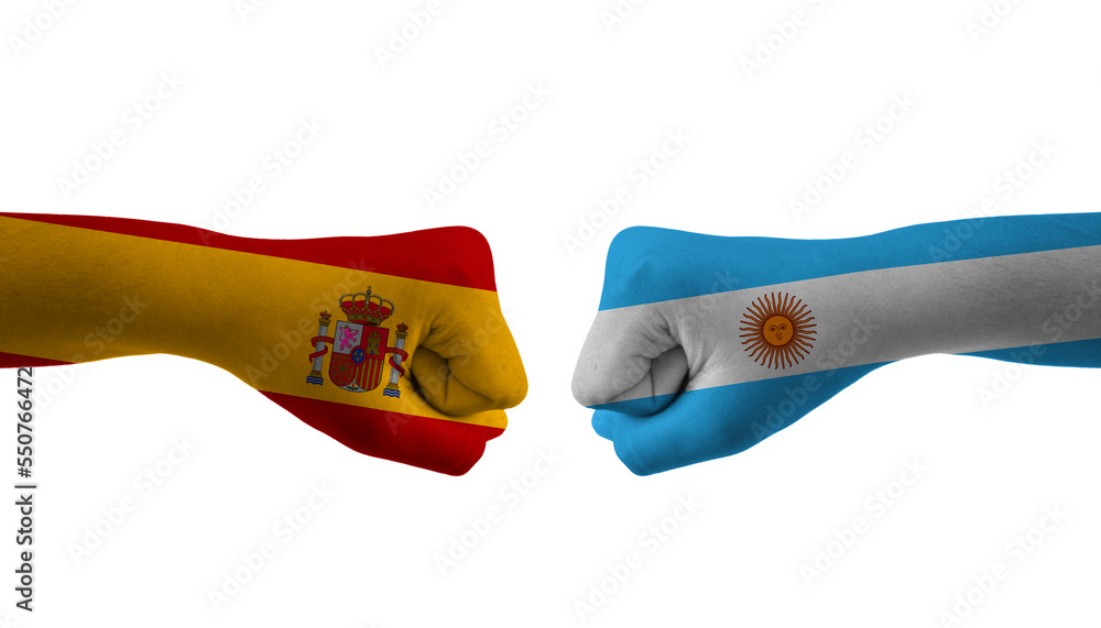 Argentina VS spain hand flag Man hands patterned football world cup Argentina VS spain hand flag Man hands patterned football world cup