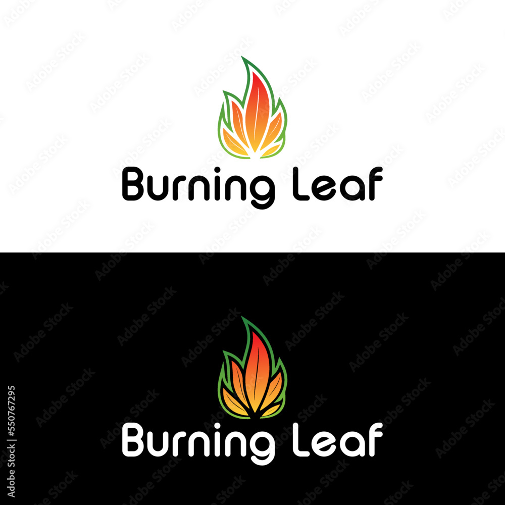 burning leaf logo, leaf  and minimalist logo