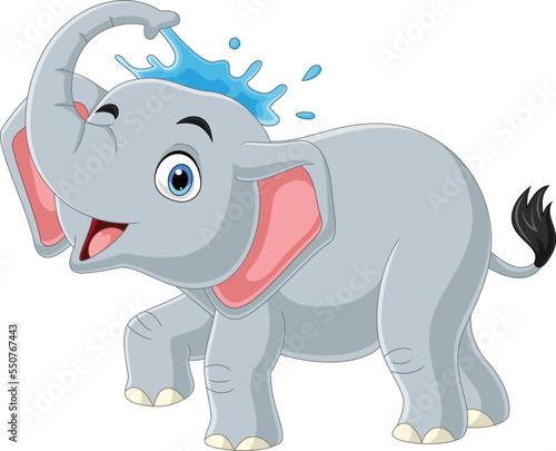 Cartoon cute elephant spraying water