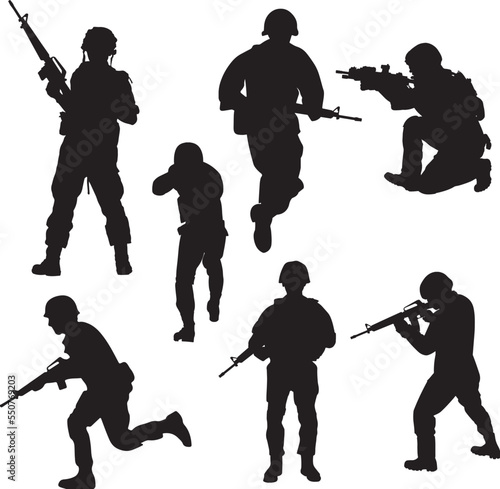 Set of Soldiers Silhouette vector isolated on white background