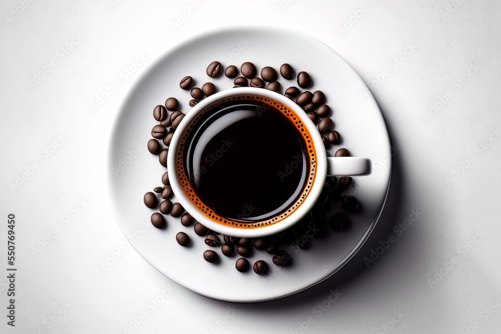 Top View of a Cup of Coffee, Latte or Cappuccino with Coffee Beans Top View of a Cup of Coffee, Latte or Cappuccino with Coffee Beans