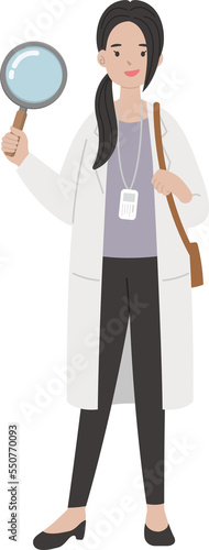 Healthcare worker or doctor or nurse woman holding magnifying glass