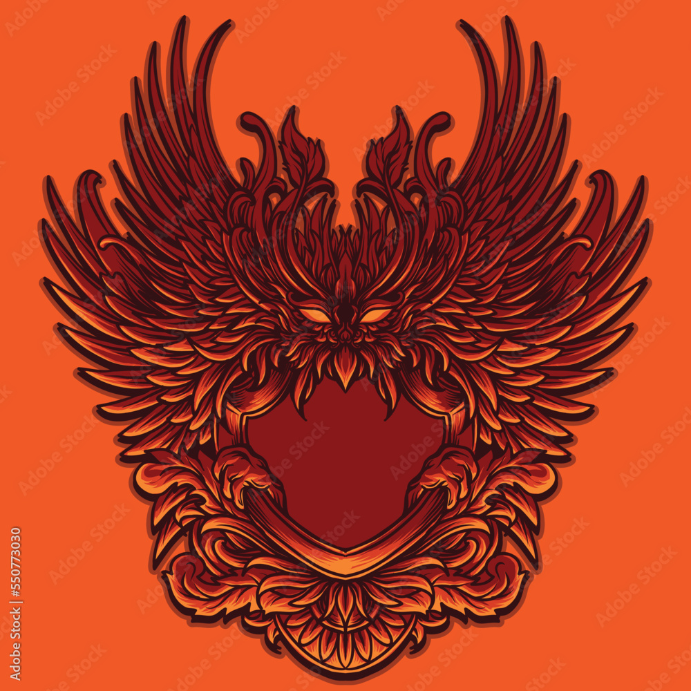 artwork illustration and t shirt design phoenix engraving ornament