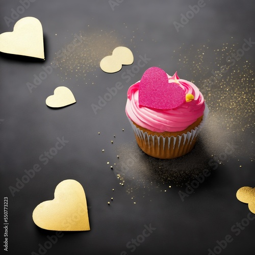 Valentine's Day Cupcakes with Hearts Glitter and Confetti