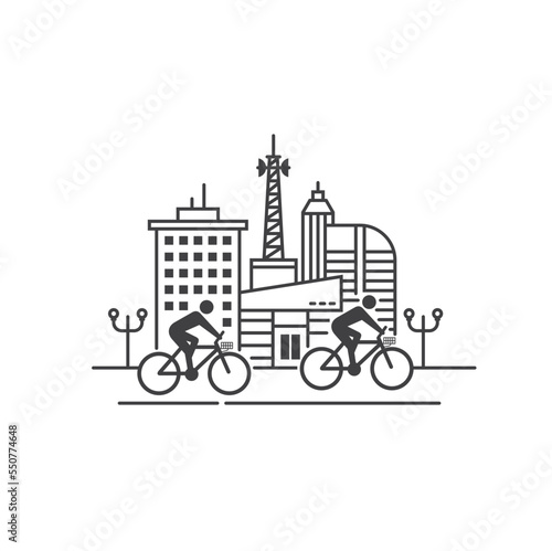 illustration of cycling in the city, vector art.