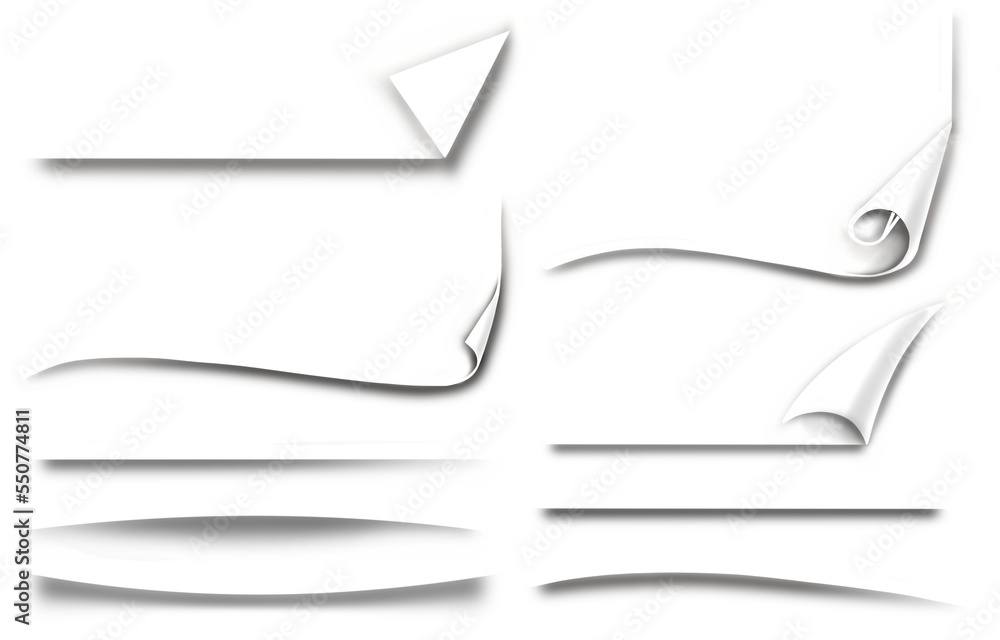 set of paper shadow effect. curled paper shadow and paper divider on