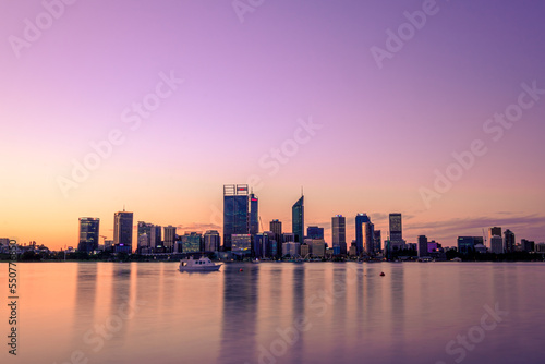 warm sunset over Perth city skyline 