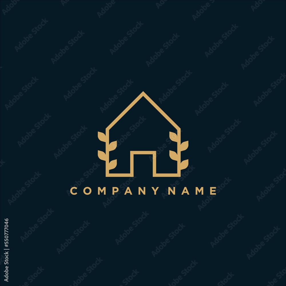 nature house logo design line art style vector symbol icon design with leaf home concept, Eco friendly home logo design nature house logo design line art style vector symbol icon design with leaf home concept, Eco friendly home logo design