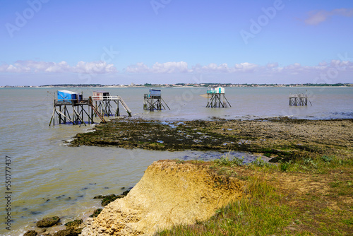 wooden fisherman hut on stilts wood in gironde river in Saint-Palais-sur-Mer france photo
