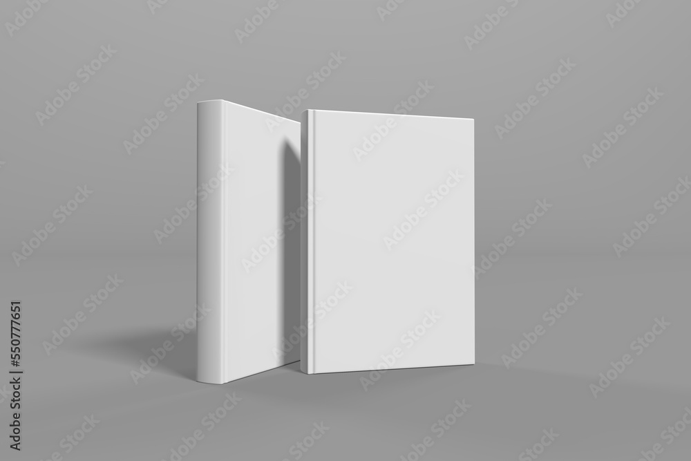 Realistic 3d book mockup illustration with 2 hard covers. Book mockup standing on isolated gray background with shadow. 2 hardcover books. Realistic 3d book mockup illustration with 2 hard covers. Book mockup standing on isolated gray background with shadow. 2 hardcover books.
