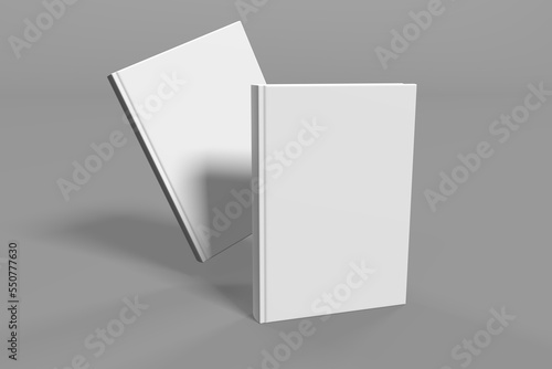 Realistic 3d book mockup illustration with 2 hard covers. Book mockup standing on isolated gray background with shadow. 2 hardcover books.