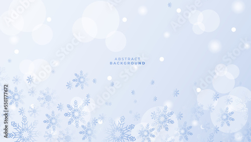 Fototapeta Naklejka Na Ścianę i Meble -  Beautiful blue christmas background with snowflake and copy space. Merry Christmas and Happy New Year 2023 greeting card. Horizontal new year banner, header, poster, card, website. Vector illustration