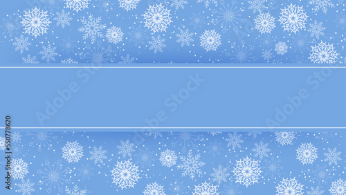 Blue snowflake border with Christmas design for greeting card. Vector illustration  merry xmas snow flake header or banner  wallpaper or backdrop decoration. New year 2023
