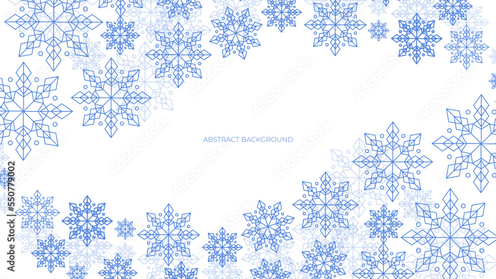 Christmas greeting card with snowflake and stars on blue gradient colour background. Blue christmas card with white snowflakes vector illustration Christmas greeting card with snowflake and stars on blue gradient colour background. Blue christmas card with white snowflakes vector illustration
