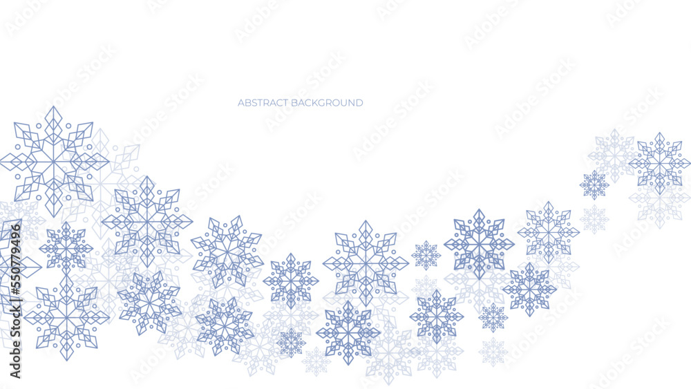 Fototapeta premium Christmas background with snowflakes of different shapes, sizes and transparency. Gradient from blue to white. Christmas with snowflake snow winter decoration. Christmas background with snow