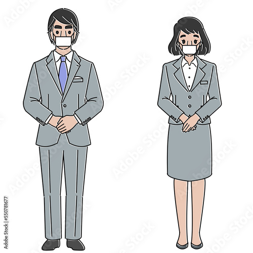 スーツを着た男女　マスクあり