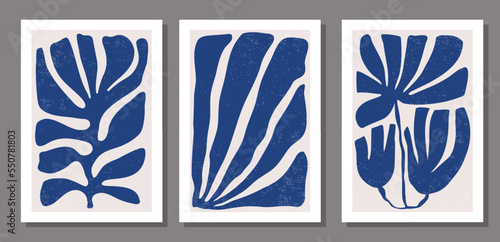 Set of minimalist wall art posters with abstract botanical contemporary collage