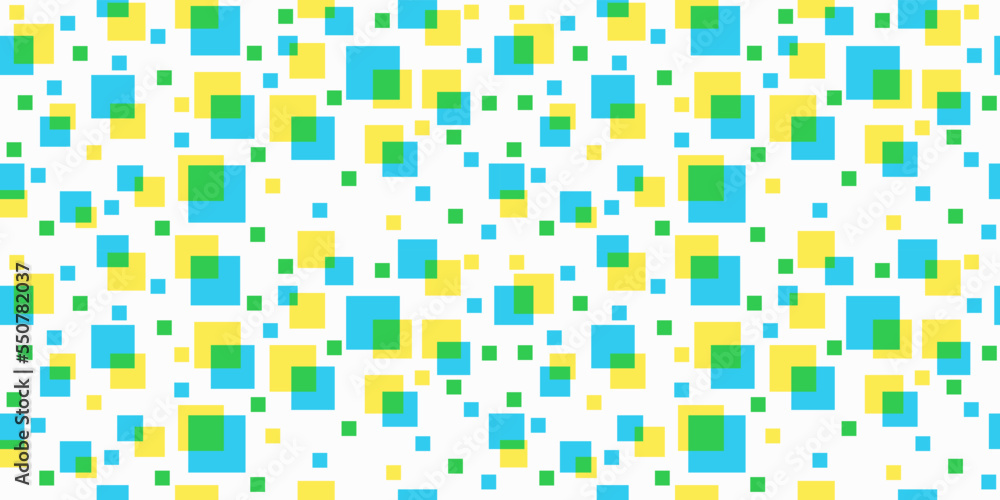 Blue and yellow squares that sometimes intersect in a seamless canvas pattern. For seamless and stylish pattern, print on interior objects, textiles, pillows, interior decoration. Vector pattern. Blue and yellow squares that sometimes intersect in a seamless canvas pattern. For seamless and stylish pattern, print on interior objects, textiles, pillows, interior decoration. Vector pattern.