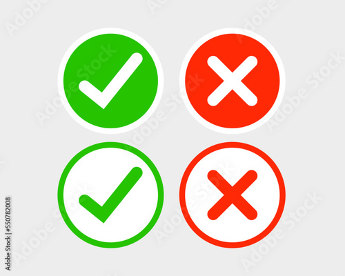 Check and Cross Mark Button Set Vector. round Vector Signs.