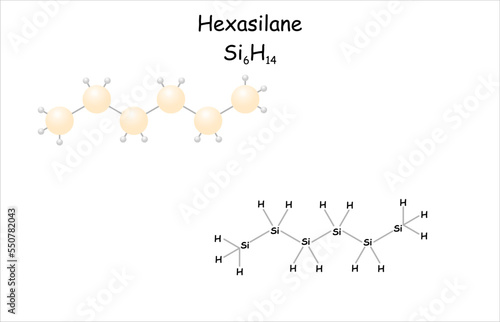 Stylized molecule model/structural formula of hexasilane.