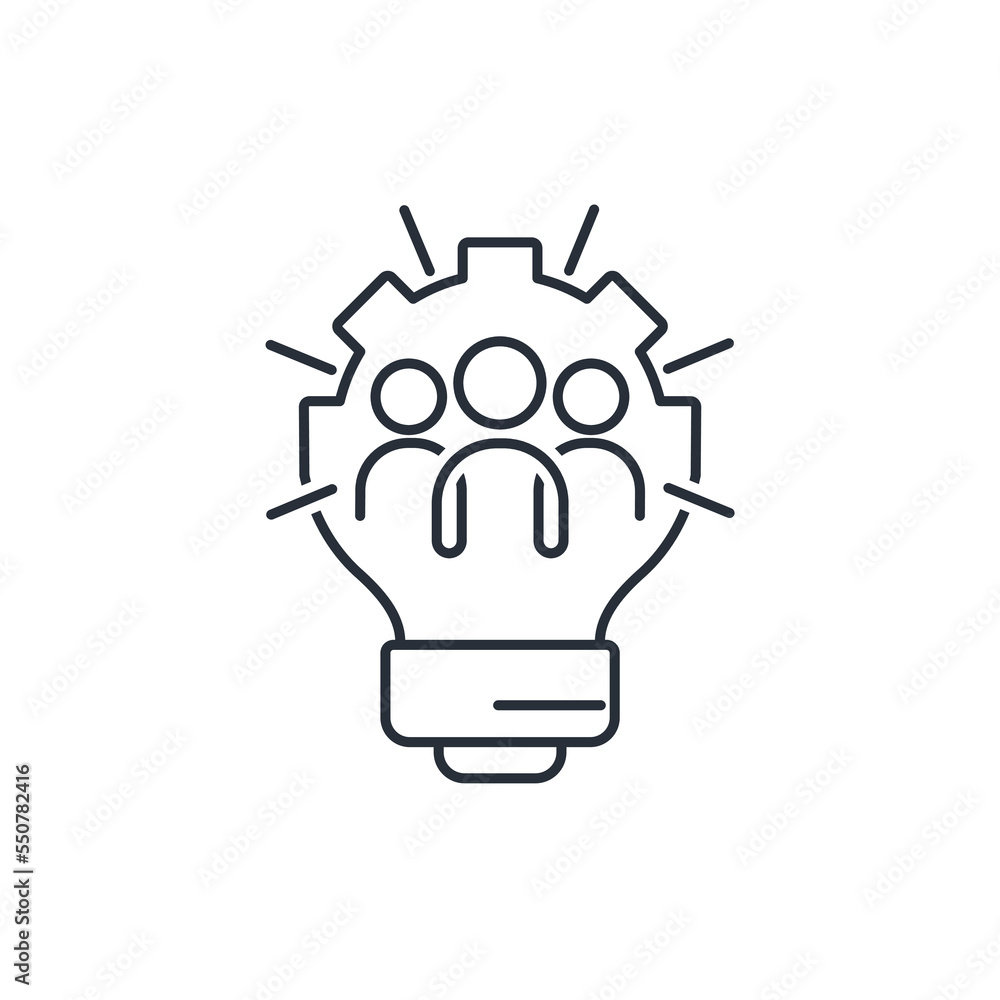 Development group. New ideas. Innovative enhancement. Vector linear icon isolated on white background. Development group. New ideas. Innovative enhancement. Vector linear icon isolated on white background.