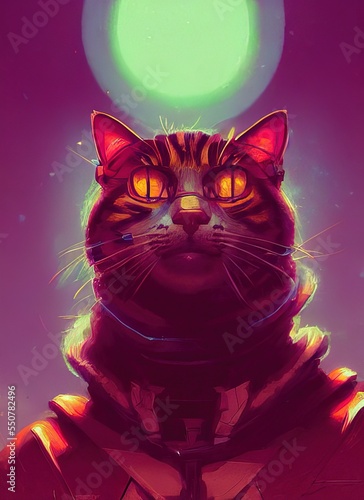 illustration of cat in cyberpunk style