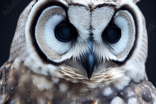 Tablou canvas Beautiful beige polar owl with black blue eyes and shiny beak