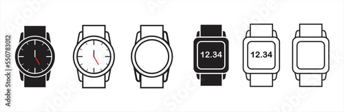 Smart watch icon. Smartwatch symbol collection. Clock icons signs. Wristband or Wristwatch. Vector illustration.