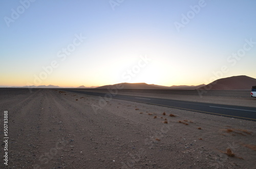 Fototapeta Naklejka Na Ścianę i Meble -  Sunset at namib desert dry pan of Sossusvlei Namib Naukluft National Park