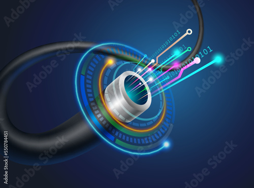 High speed signal cable fiber optic. The future generation of digital cables. Realistic vector file.
