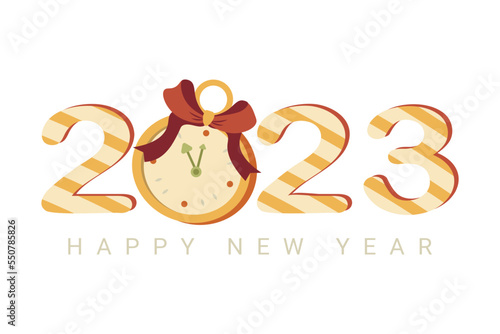 banner with inscription 2023 with happy new year clock