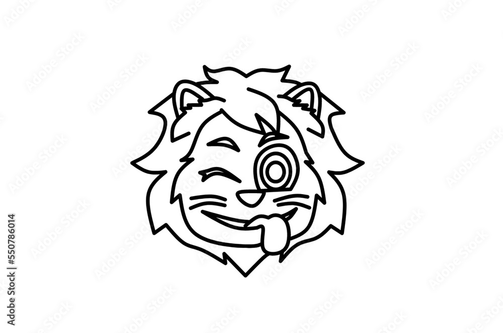 Lion silly face emoji line art drawing