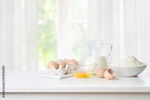 Wallpaper Mural Baking concept with flour, eggs and milk on kitchen table Torontodigital.ca