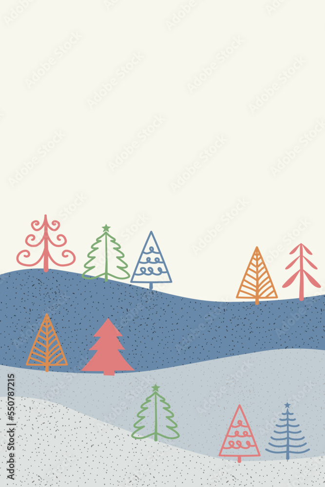 Hand drawn Christmas trees. Background with copyspace. Vector illustration