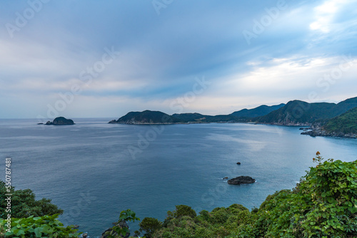 長崎県五島列島の福江島の山肌と美しい海