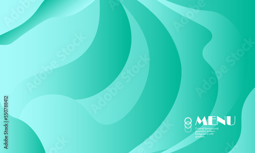 Colored background with turquoise green and white gradient and Menu text. Wallpaper template, mixture of pastel colors, colorful abstract pattern, geometric, luxury background, smooth rounded shapes