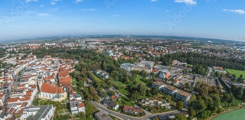 Mühldorf am Inn im Luftbild, rund um die Parkanlagen am Stadtwall photo