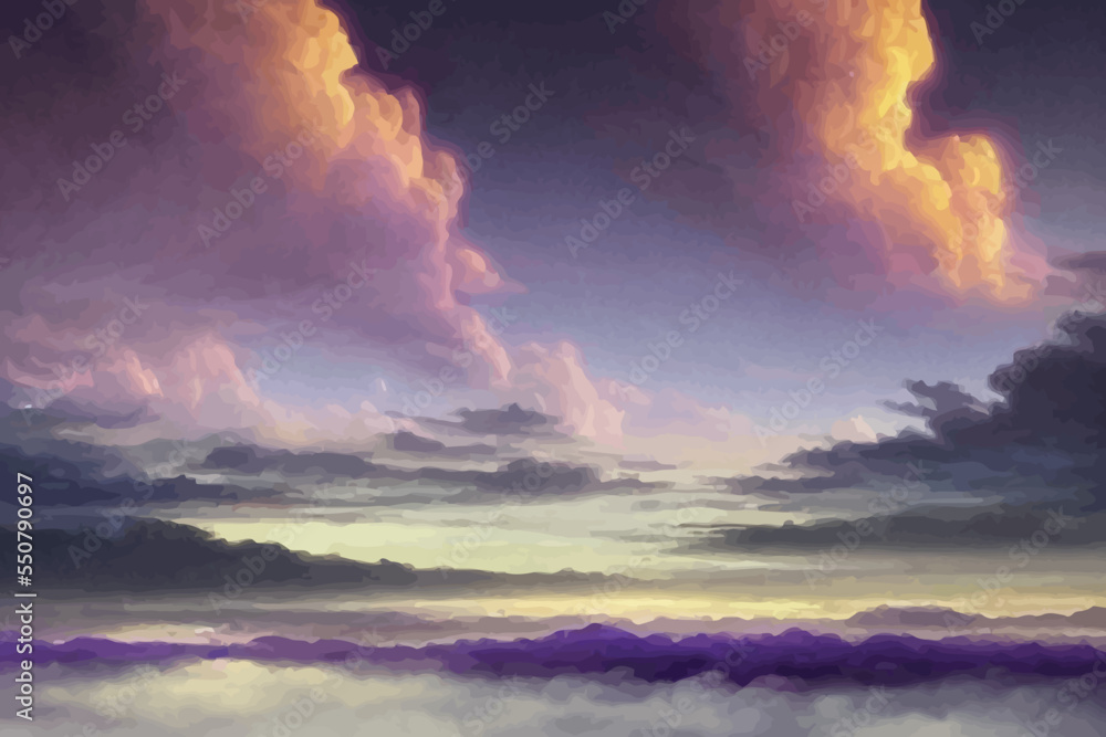 Abstract fantasy landscape purple Cumulus clouds