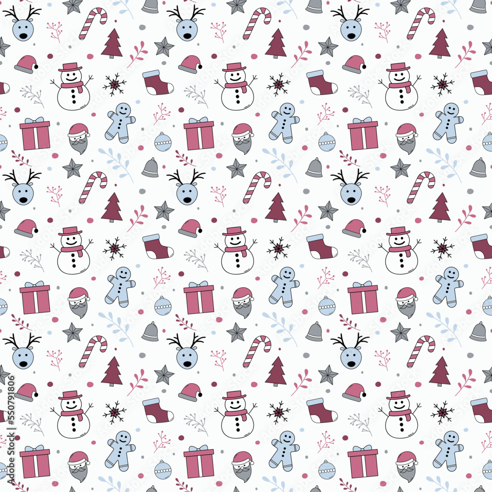 Obraz premium Christmas background with decorations. Xmas seamless wallpaper. Vector