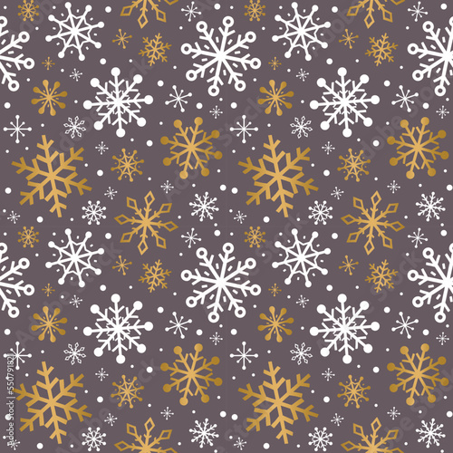 Minimalist Christmas background. Design of a seamless pattern with snowflakes. Vector