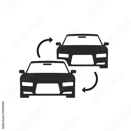 Car trade in change icon vector or vehicle replace swap exchange symbol pictogram clipart, auto tradein service simple graphic design, automobile substitute logo image