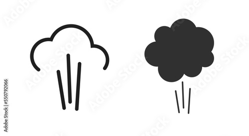 Puff fart steam air blow icon pictogram vector or wind cloud gust pressure flow graphic line outline thin linear art clipart, flat black smoke niff stench simple stroke breath game blast