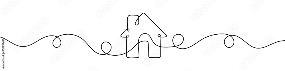 House sign in continuous line drawing style. Line art of house icon. Vector illustration. Abstract background - obrazy, fototapety, plakaty 