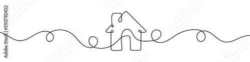 House sign in continuous line drawing style. Line art of house icon. Vector illustration. Abstract background