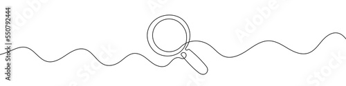 Loupe in continuous line drawing style. Line art of magnifying glass. Vector illustration. Abstract background