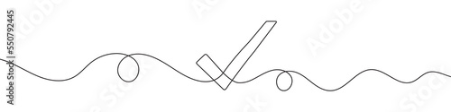 Check mark in continuous line drawing style. Line art of the approved symbol. Vector illustration. Abstract background