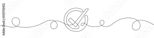 Check mark in continuous line drawing style. Line art of the approved symbol. Vector illustration. Abstract background