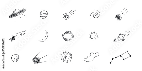 Doodle cosmos illustration set in childish style
