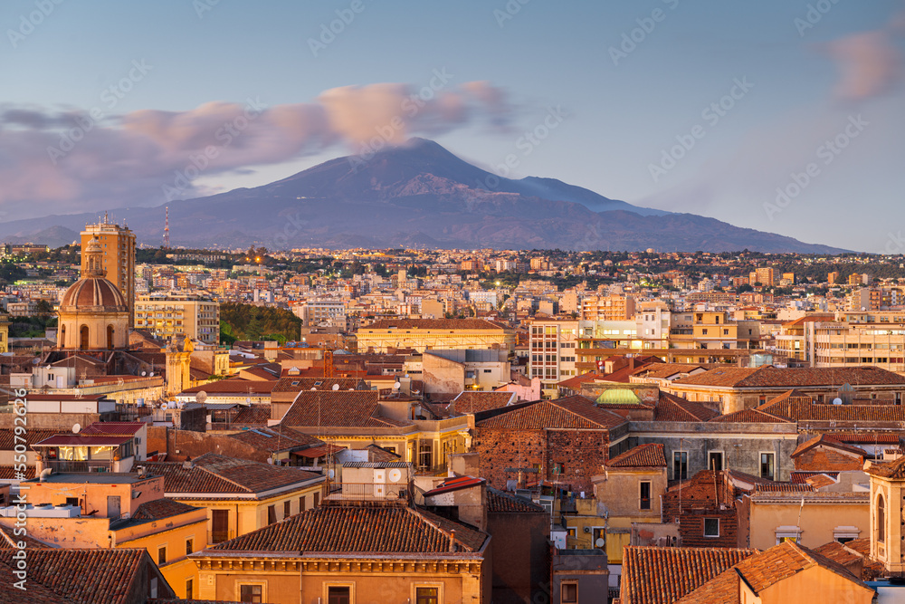 Catania, Sicily, Italy with Mt. Etna